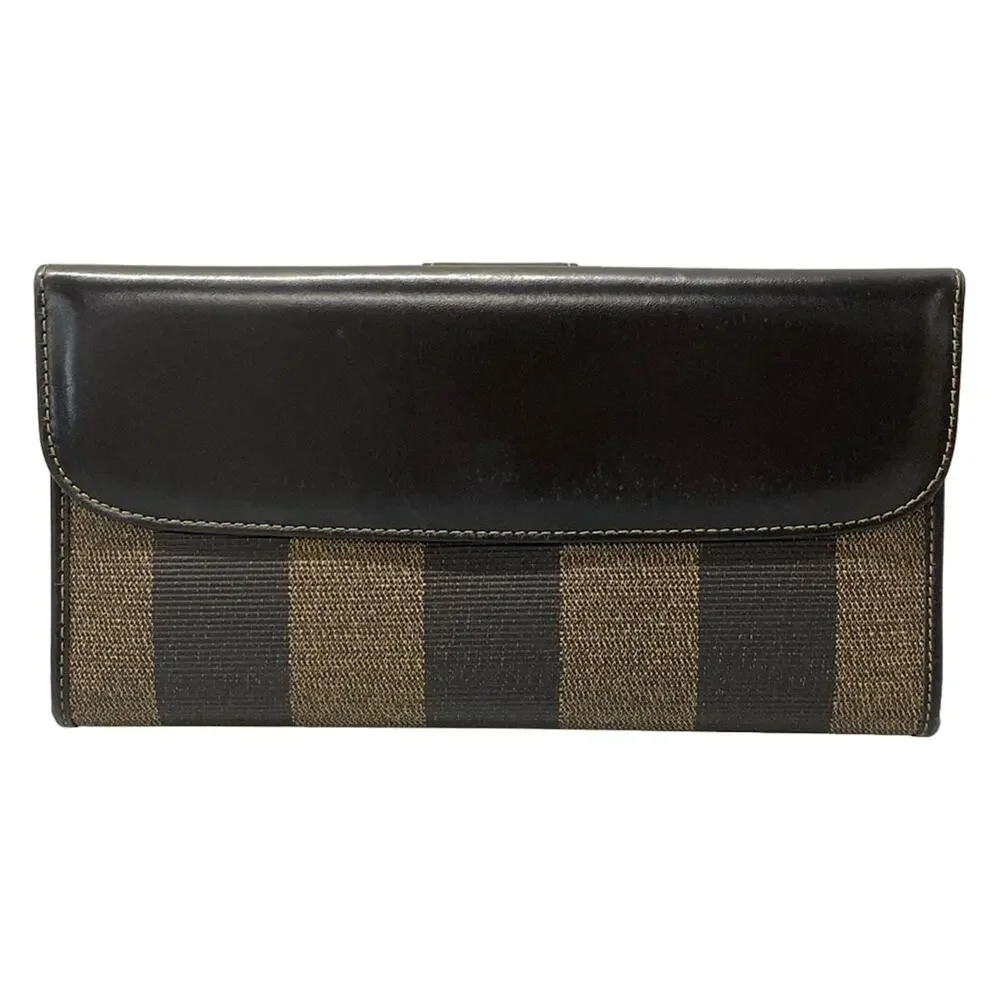 Fendi Pecan Long Wallet Black Beige PVC Leather